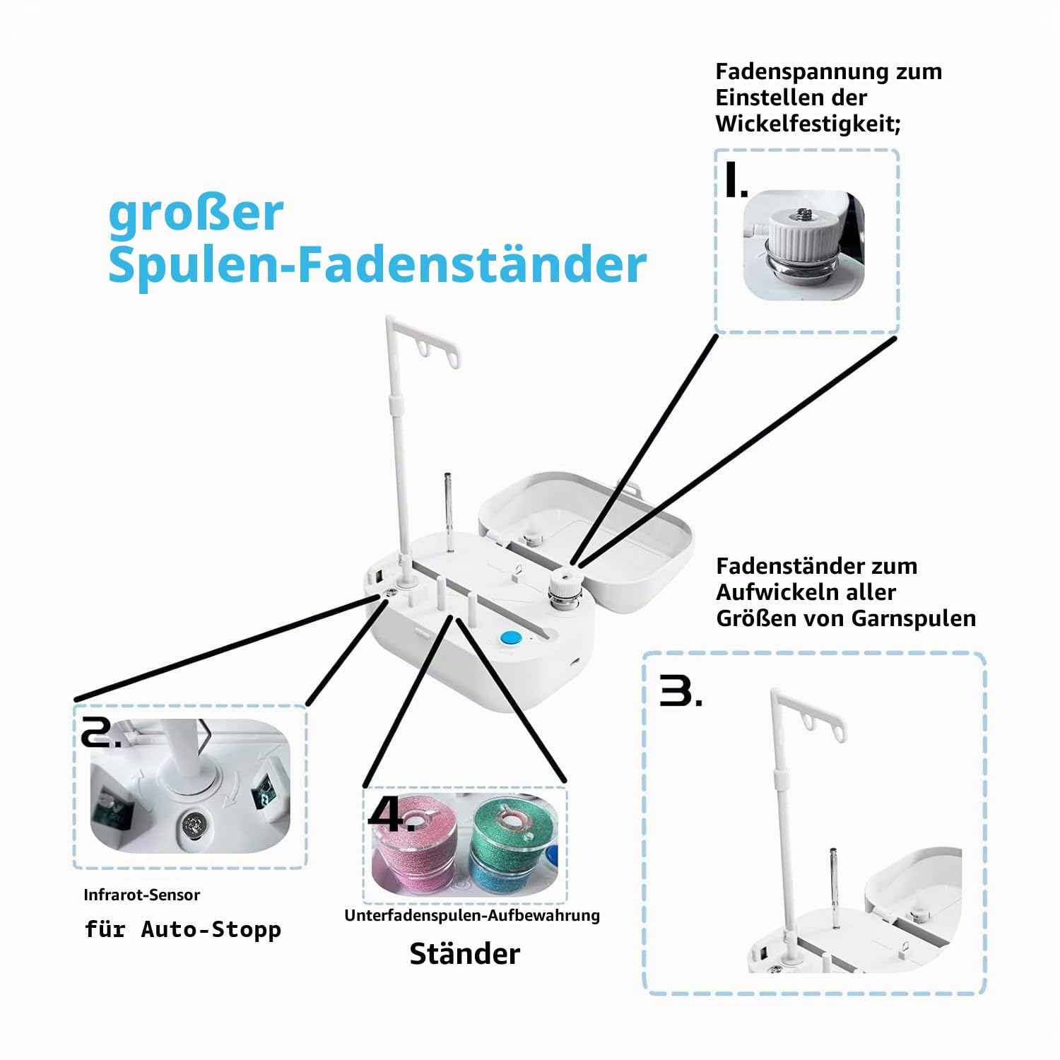 Automatischer Spulenwickler, weiß, mit automatischem Stöpsel für Nähmaschine, 1 Stück