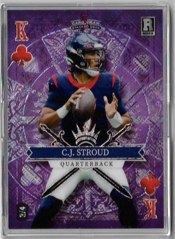 C.J. Stroud Serial Numbered #3/4 King of Hearts Purple Cross Hatch Rookie Card Foil Board Parallel 5 Card Draw Stacked Decked Collectible Football Card - 2023 Wild Card 5 Card Draw Stacked Deck Football Card #SD-CS (Texans)