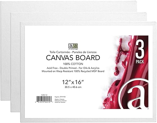 Art Advantage Tablero de lienzo reciclado MDF 12x16, 3 piezas, paneles de lona MDF reciclados para pintura, lienzos para pintura, lienzos para