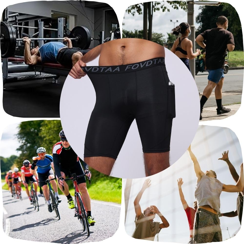 Lot de 5 shorts de compression pour homme, à séchage rapide, respirants, avec poche pour téléphone portable
