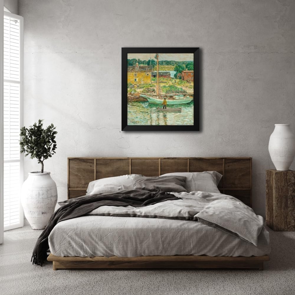 ArtDirect Oyster Sloop-Cos Cob Custom Framed Art Print Giclee Print or Canvas Options with Various Sizes and Customization by Hassam, Childe