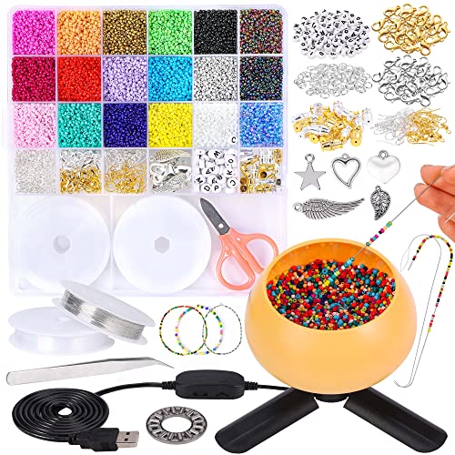 PP OPOUNT Spinner de Cuentas con 18385 Cuentas de Colores y Agujas para cuentas Ojo Grande, Spinner de Cuentas para joyería-Making, DIY pulseras, collar Cover