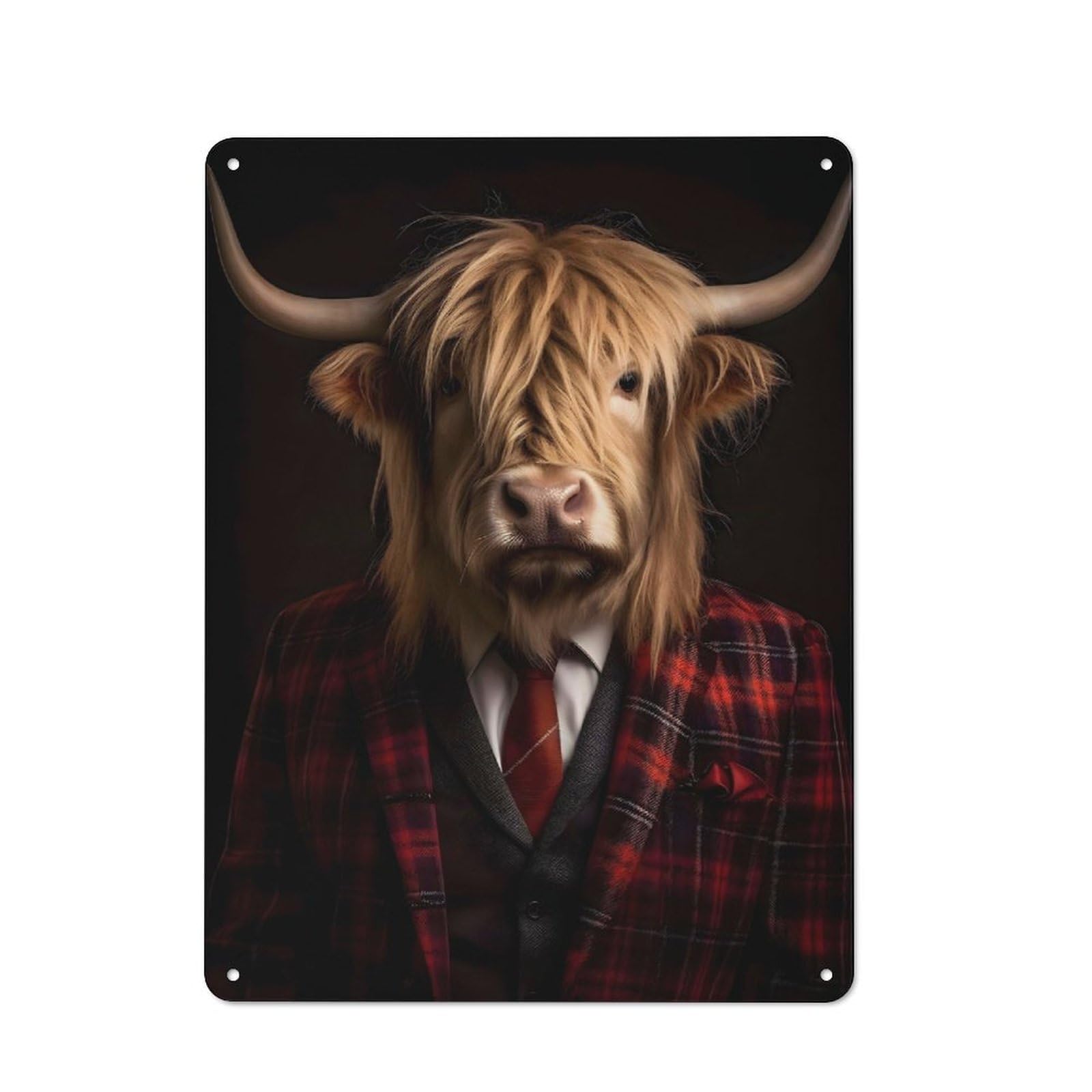 Junmoney Style-20 Tin Wall Plaque 40X30cm With Highland Cow Portrait For Studio Or Craft Room, For Kitchen, Dining Room And Home Bar Wall Decor