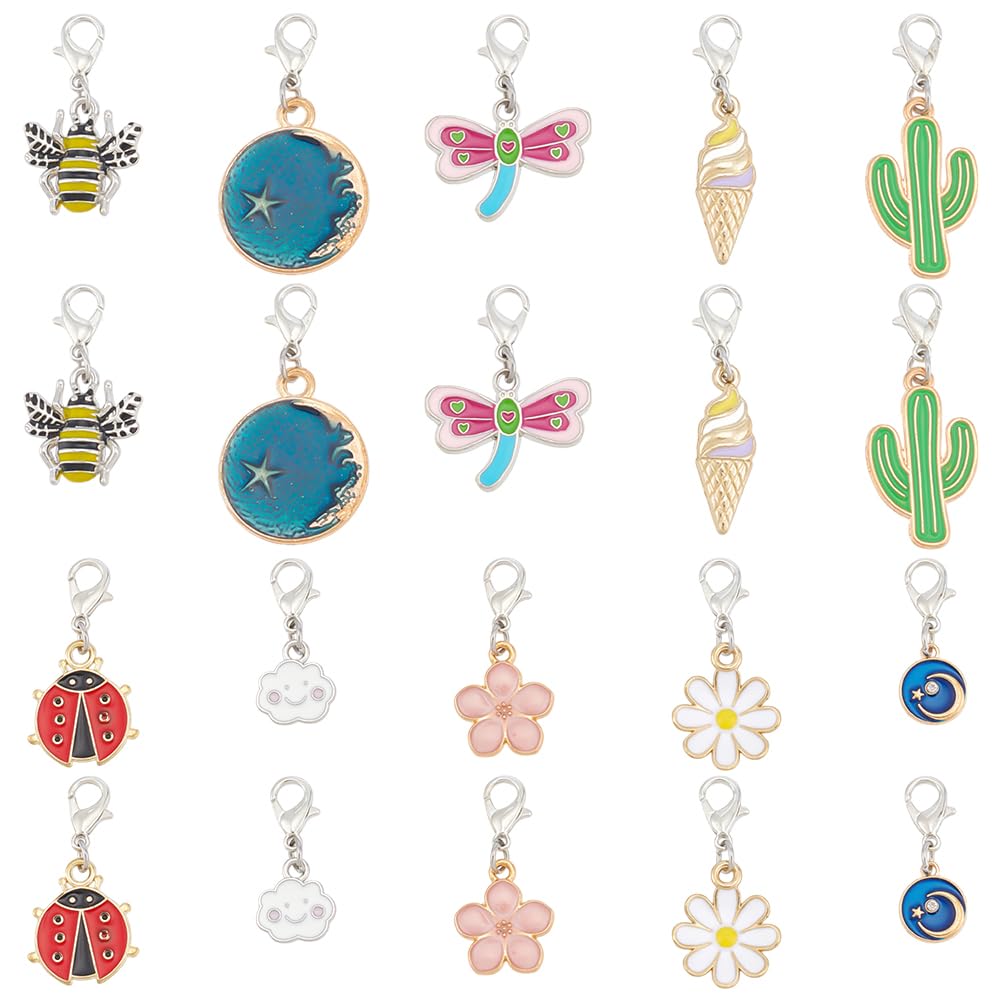 OLYCRAFT 20Pcs 10 Styles Zipper Pull Charms Flower Replacement Metal Zipper Alloy Enamel Zipper Puller Replacement Zipper Sliders Garment Accessories