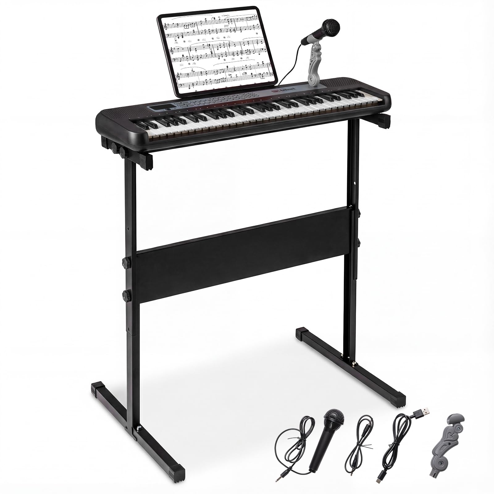 COSTWAY Tastiera Pianoforte Elettrica a 61 Tasti, Giocattolo Musicale da Interno con Supporto Regolabile, Microfono e Leggio, Strumento Digitale Educativo per Bambini e Bambini 3+ Anni (Nero)
