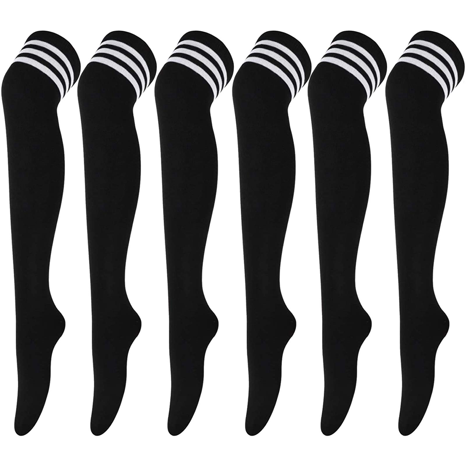DRESHOW 6 Pairs Long Socks Thigh High Socks Tights Over Knee Socks Casual High Stockings for Girls and Women