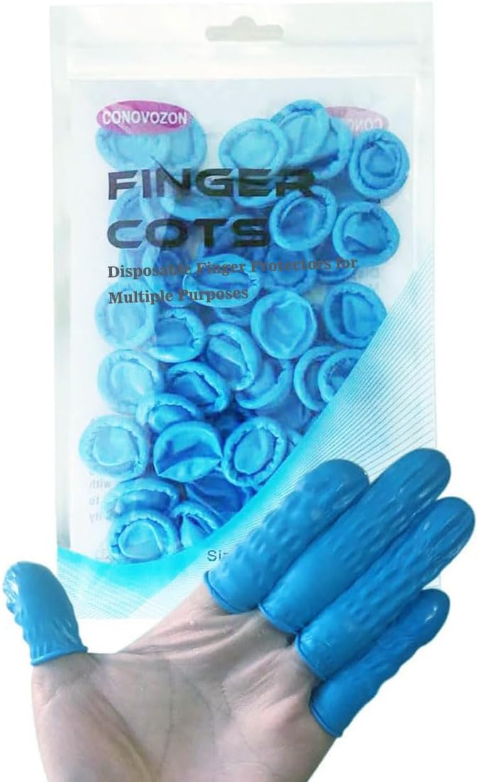 Large Disposable Nitrile Finger Cots, Non-allergenic No Powder Finger Protectors, Suitable for Beauty, Manicure, Massage,Electronic Repair 100 pcs(Blue)