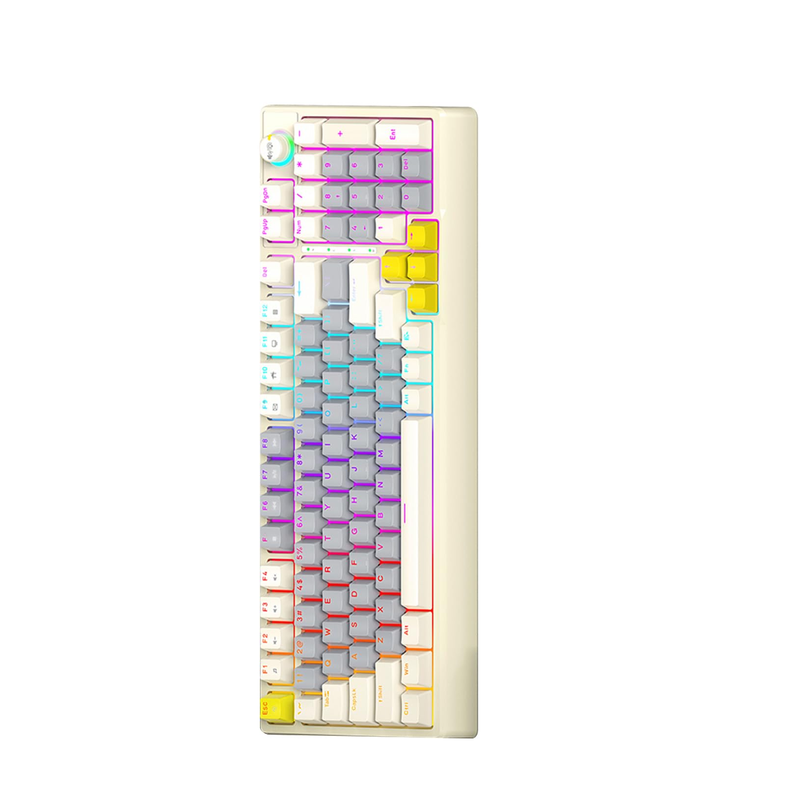 LICAEVEY Klawiatura Mechaniczna T WOLF T50 RGB, 98 Klawiszy z możliwością Wymiany Podczas Pracy, Niebieski Przełącznik z Dynamicznym Oświetleniem RGB o 16,8 Mln Kolorów, Ergonomiczna (Beżowy Szary