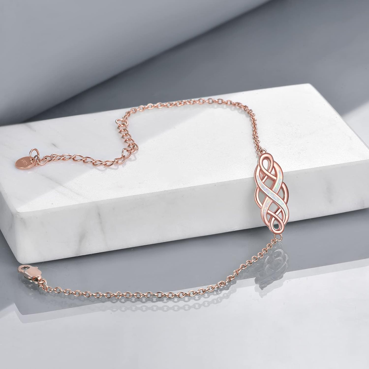 YFN Irish Celtic Knot Bracelets Sterling Silver Infinity Love Opal Bracelet Jewelry 18" for Women Teen Girls
