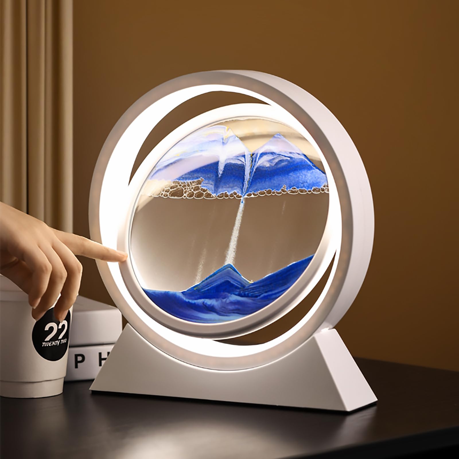 MIAOLLUN Moving Sand Art Desk Lamp, 360° Rotating 3D Hourglass Deep Sea Sandscape Flowing Sand Lights, for Kids Adults Home Office Work Desktop Decoration Toy Creative Gift﻿,Blue