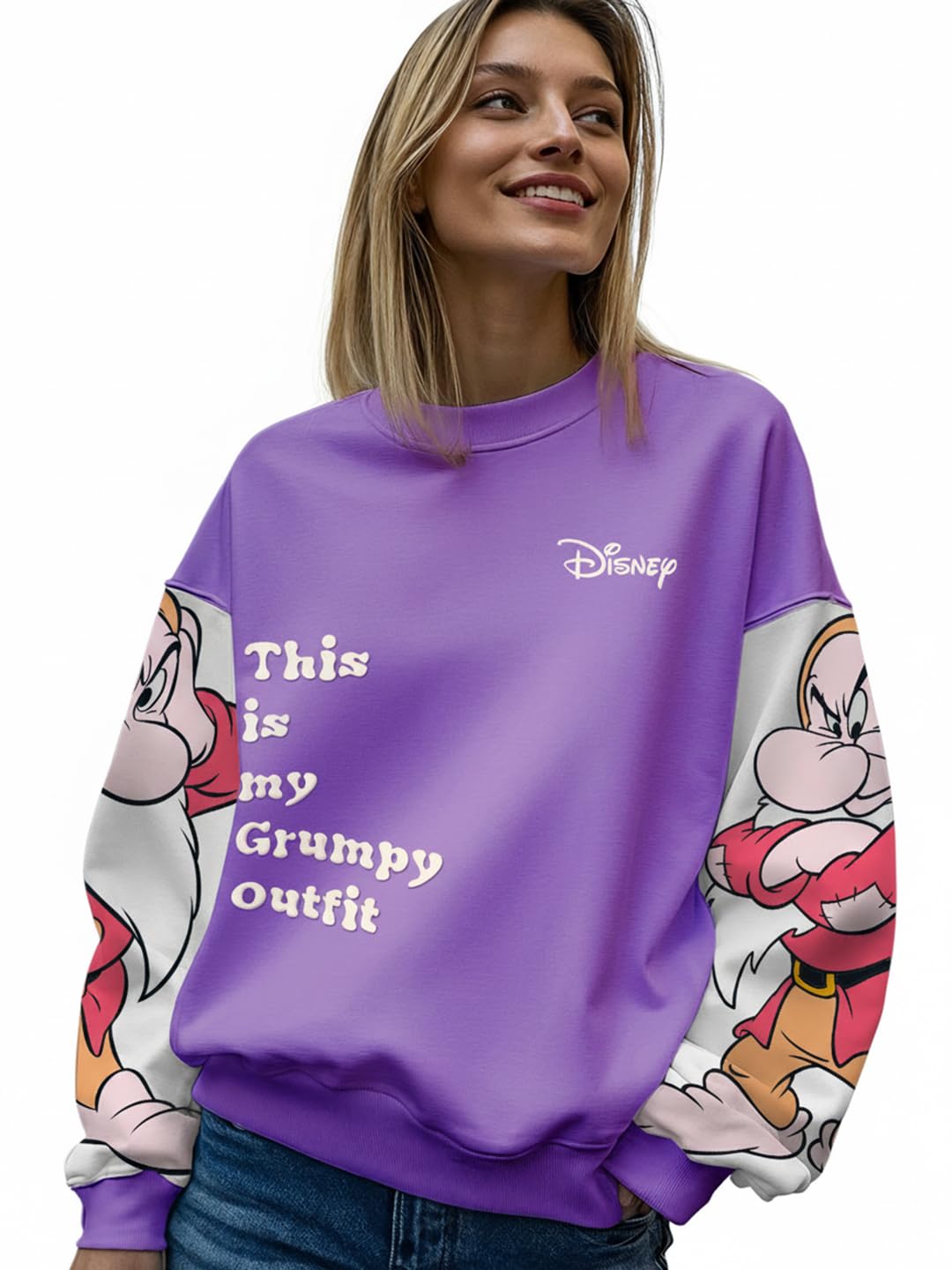 bewakoof Women's Cotton Blend Graphic Printed Oversized Round Neck Sweatshirt-picture-26
