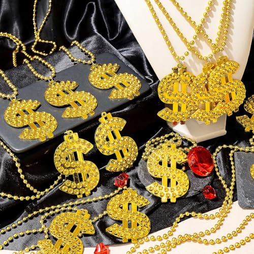 Gold Dollar Sign Necklace, Fake Money Chain Necklace, Jewelry Mardi Gras Beads Bling Gold Chain with Dollar Sign, for Hip Hop Men Rapper Costume Accessories3