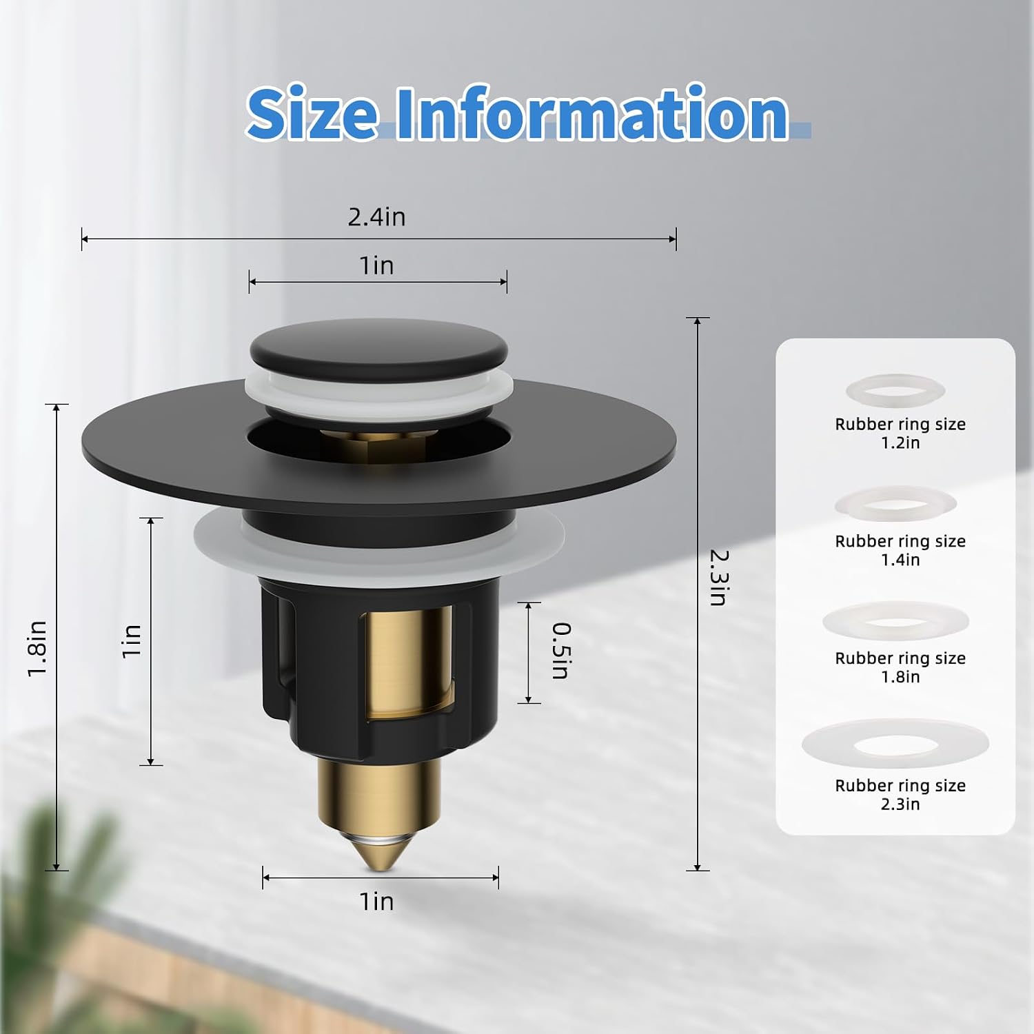 iFealClear 2 Pack Metal Universal Bathroom Sink Stopper, Upgraded Stainless Steel Sink Drain Strainer for 1.1''~2.36" Basin Pop Up Drain Strainer, Anti-Clogging Filter Basket, Matte Black