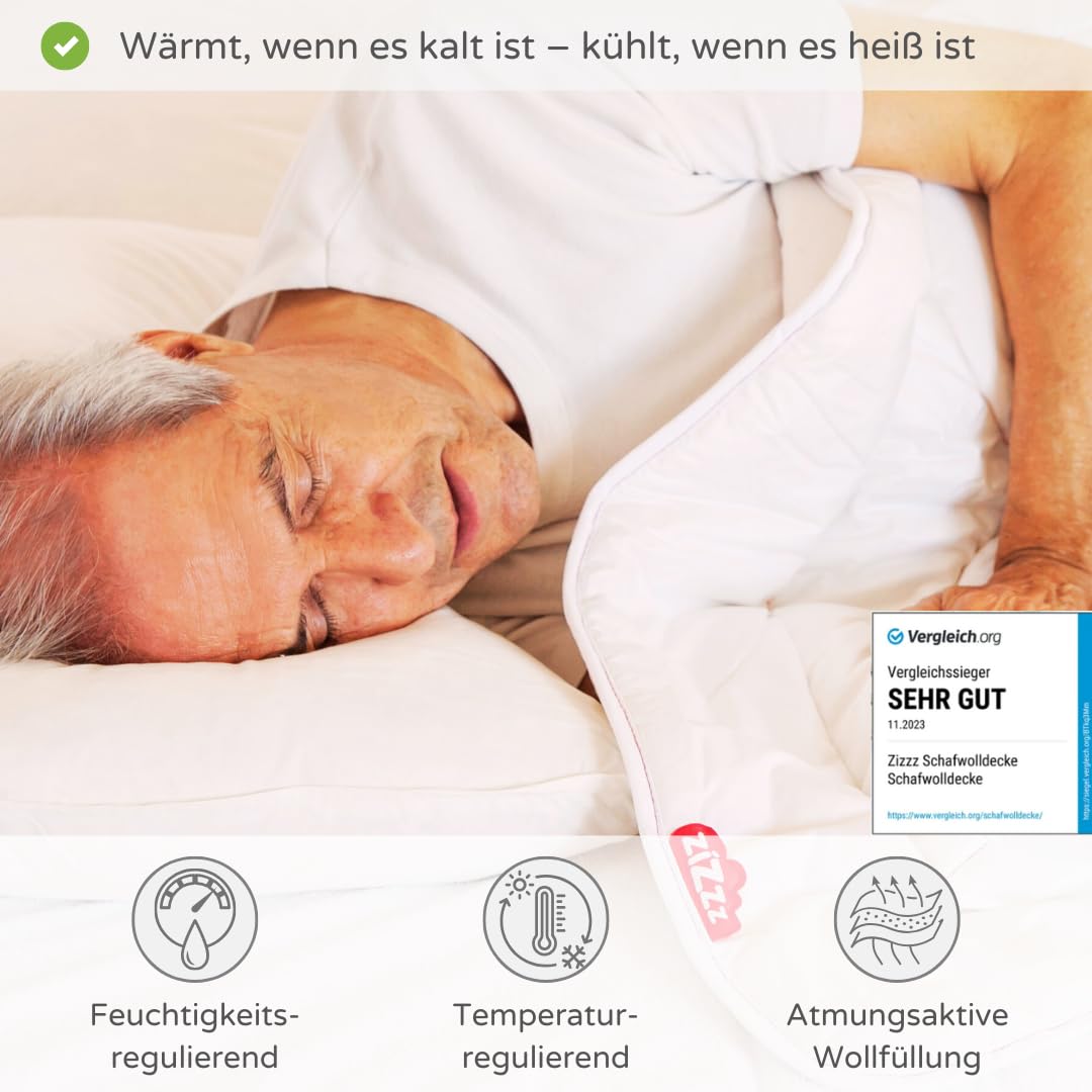 Schafwolldecke - Bettdecke aus Bio Baumwolle - 4 Jahreszeiten - Verschiedene Größen - Atmungsaktiv & weich - Woll Bettdecke mit Swisswool Füllung (290g/m2) - Hochwertiges Ganzjahr Duvet