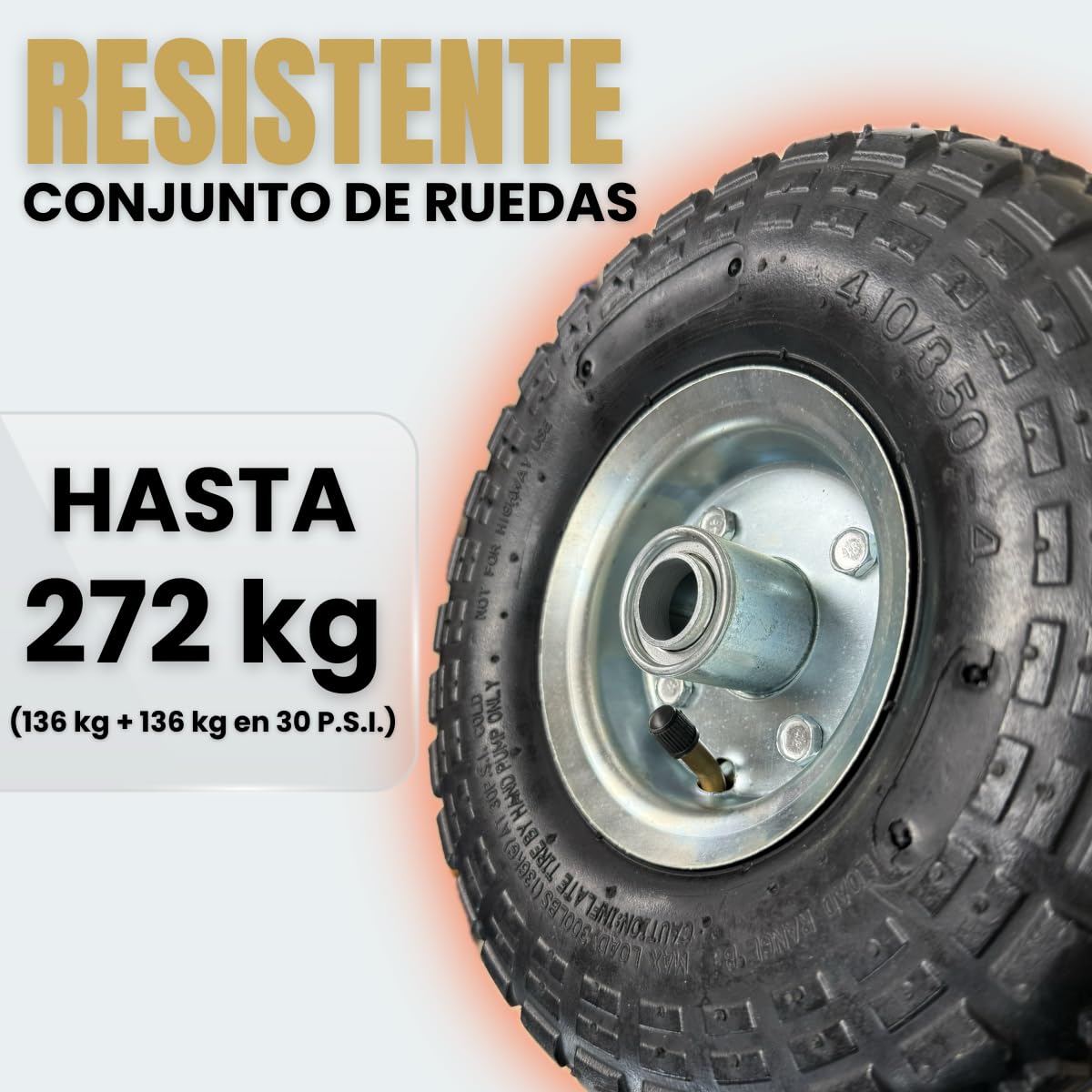 Ruedas para Carretilla 4.10/3.50-4 (2 Unidades) – Rueda Inflable con Llanta de Acero y Rodamientos – Orificio 20 mm, Cubo 75 mm – Para Carretillas de Mano, Carros de Jardín, Carretón, Compresor y etc.