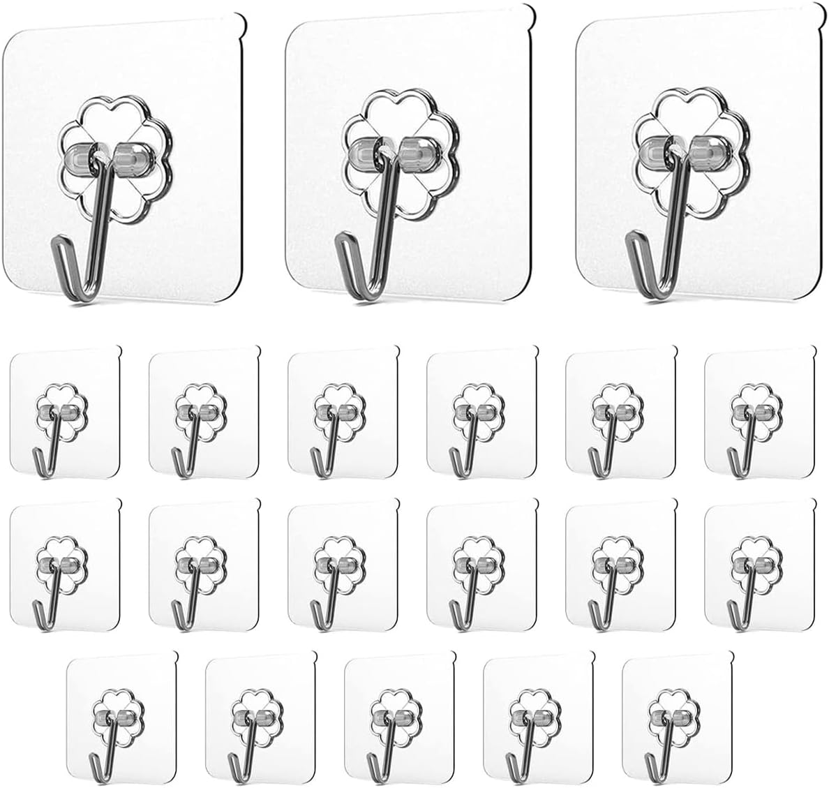 Adhesive Hooks Wall Hooks for Hanging Waterproof Oilproof Utility Hooks for Coat Keys Bathroom Shower Kitchen Wardrobe Outdoor Clear Shower Hooks Utility Hook Key Hooks for Wall