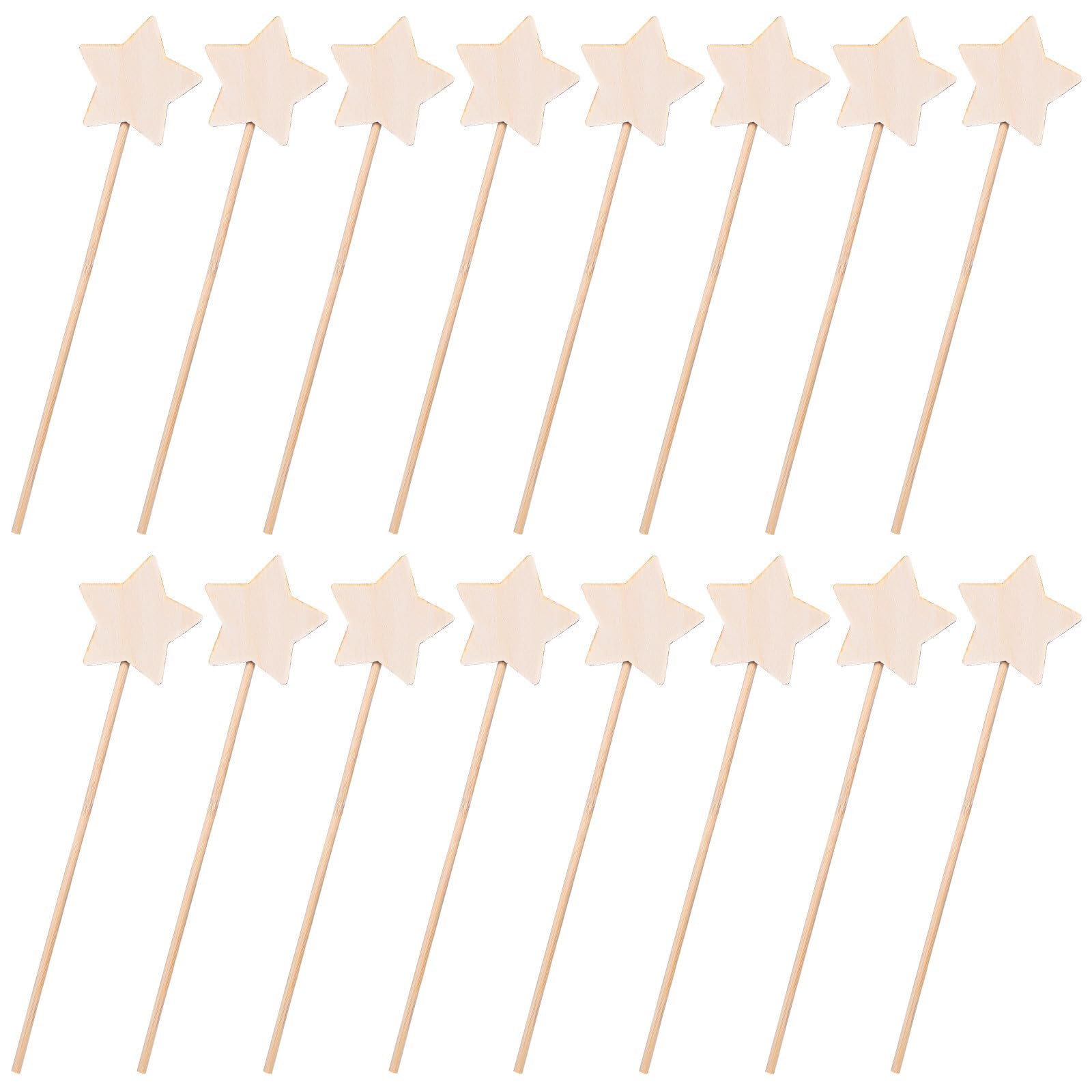 SHINEOFI 20pcs Wooden Star Fairy Wand Craft Kit, Portable and Smooth Beige Wood Stick, Star Shaped DIY Decoration for Princess Parties and Classroom Activities