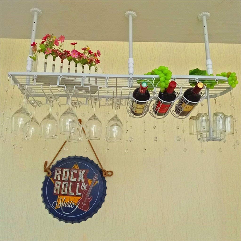Botellero de techo de hierro art&iacute;stico y locker de copas retro, 100 cm