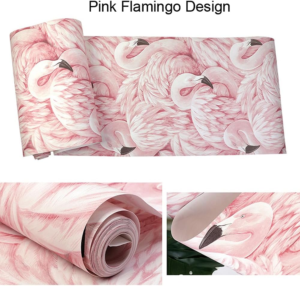 10X0.53M Romantic Baby Pink Flamingo Feathers Textured Non-Woven Wallpaper Roll for Bedroom Livingroom 1.73' W x 32.8' L=5.3㎡ (57sq.ft)