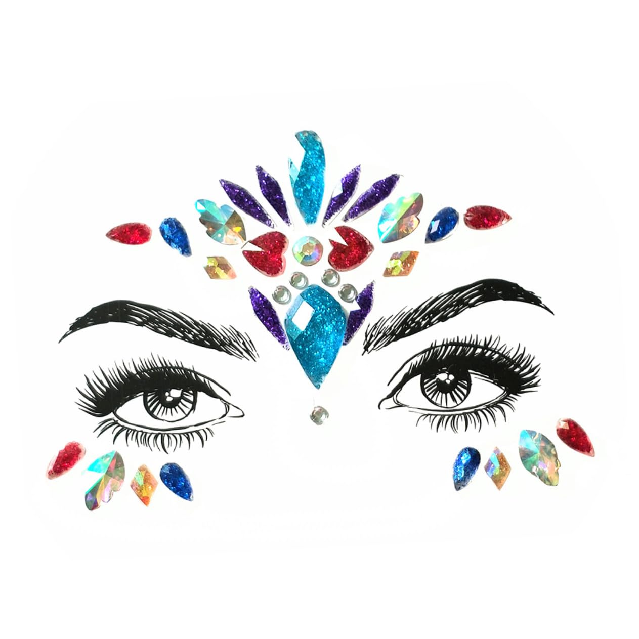 FRCOLOR 2 Set Di Gioielli Adesivi Per Il Viso Glitterati Adesivi Per Il Corpo Per Festival Per Trapano in Acrilico Strass Di Cristallo Per Feste 6 Pezzi*2