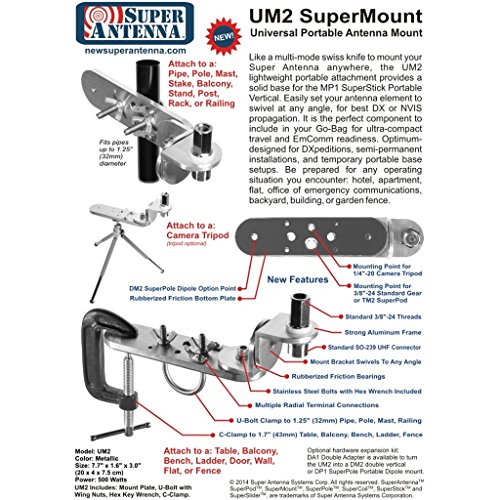 Super Antenna UM2 SuperMount Universal Portable Antenna Mount for MP1 ham Radio Antenna or Mobile Whip Antennas