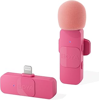 BOYA Wireless Lavalier Microphone for iPhone iPad Phone Omnidirectional External Mini Lapel Lightning Microphone for iPhone Clip-On Mic for Video Recording Podcast YouTube Live Streaming(Pink)Carbonfree Certified