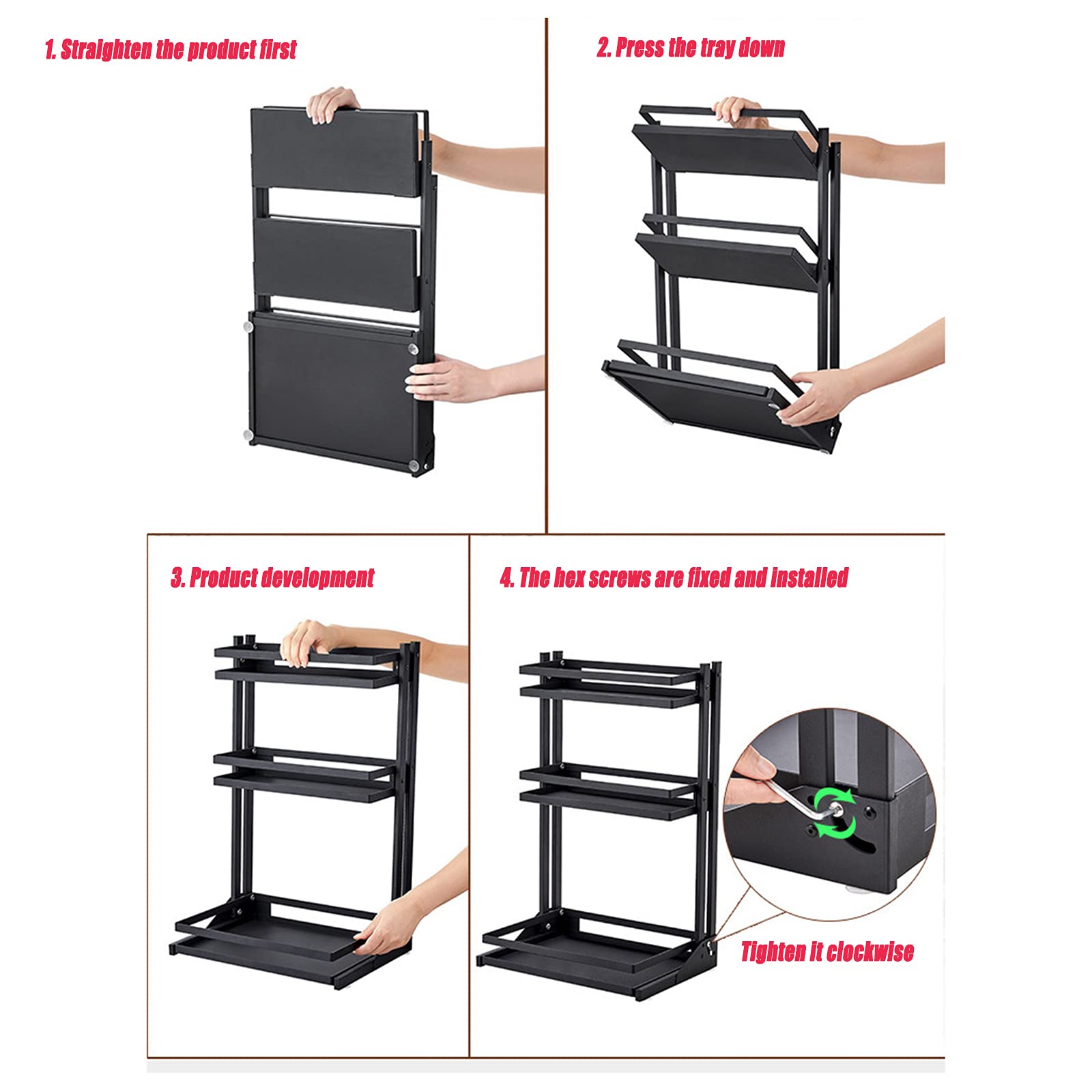 LDIW Soportes para Botes de Especias Estante de Almacenamiento de Encimera de Cocina, para Especias Condimentos, Jabones, Botelas, Frascos para Cocina, Baño, Dormitorio y Oficina,Negro,Second Floor