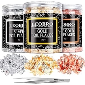 Imitation Gold Flocken, LEOBRO 30G Goldfolie Flocken zum Künstlerbedarf Basteln und Malen, 3 Set Blattmetall Blattgold…