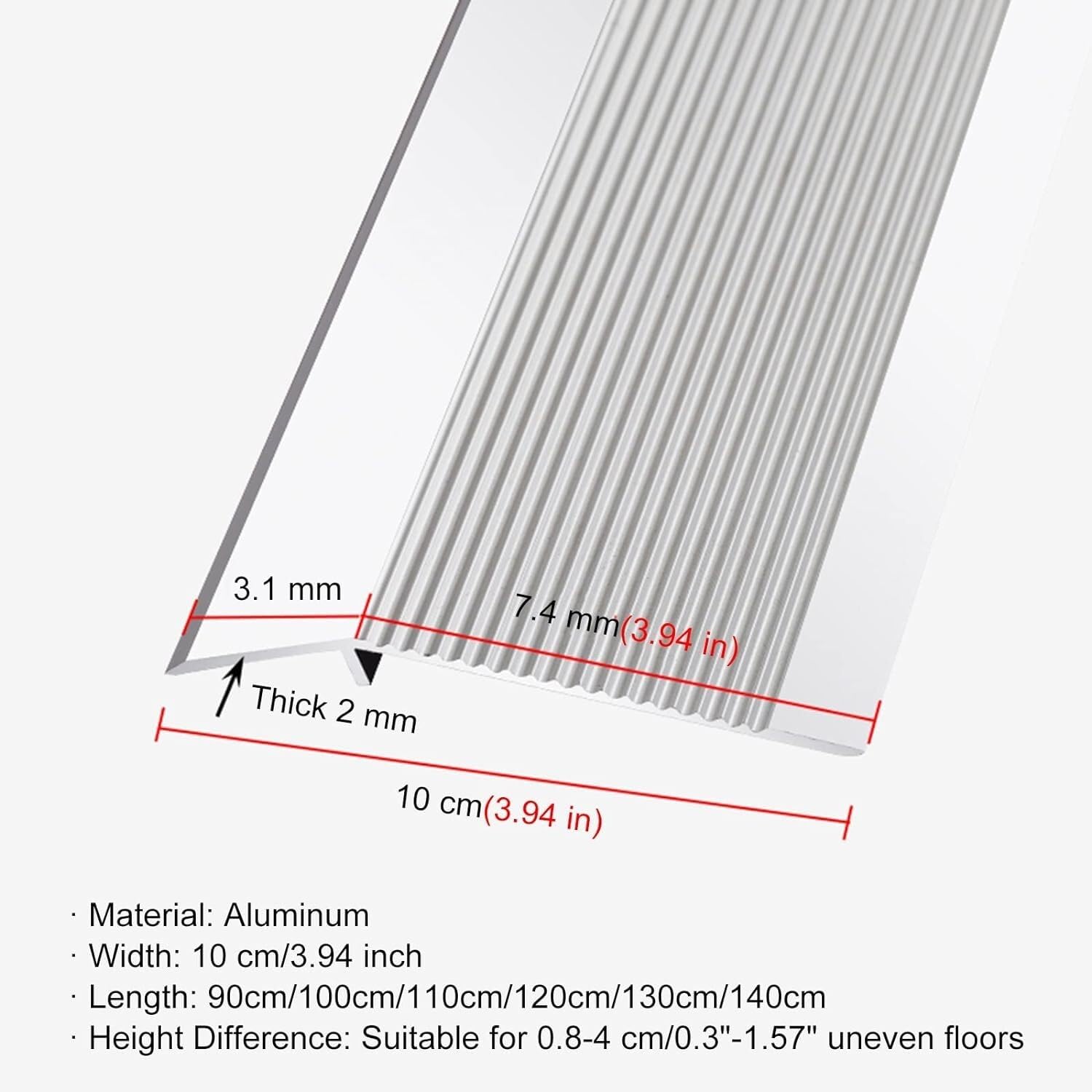 Bande de transition pour bois vers moquette/stratifié en aluminium - Barre réductrice de seuil de 10 cm de large - Facile à installer - 140 cm - Noir