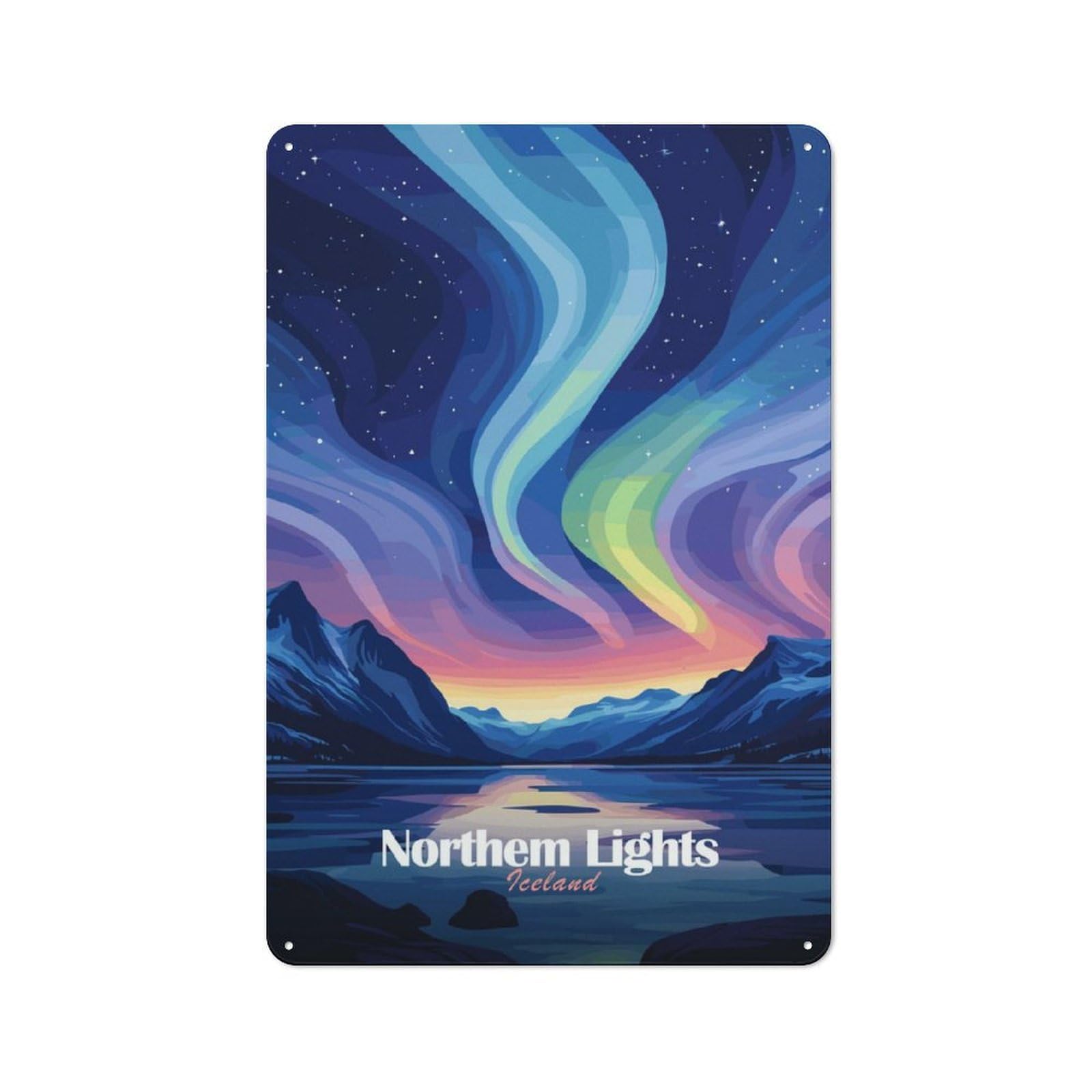 Junmoney Iceland Northern Lights Printed Metal Sign 30X20cm For Guest Room Or Hallway, Suited To Home Decor Collectors