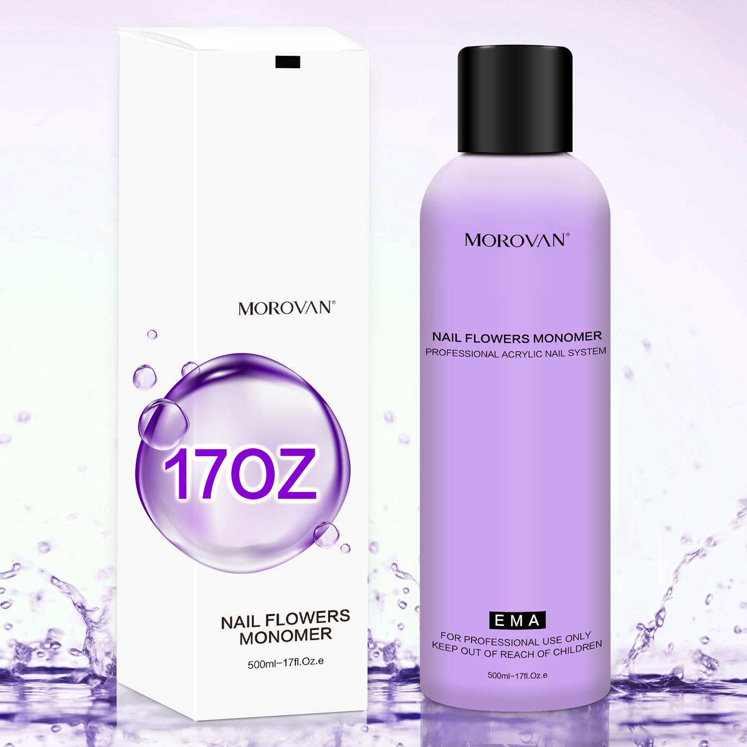 Morovan Monomer Acrylic Nail Liquid for Acrylic Powder - 17OZ Professional Liquid Monomer Nail System Kit Monomer Liquid For Acrylic Nail Extension Carving MMA-Free Non-Yellowing Formula