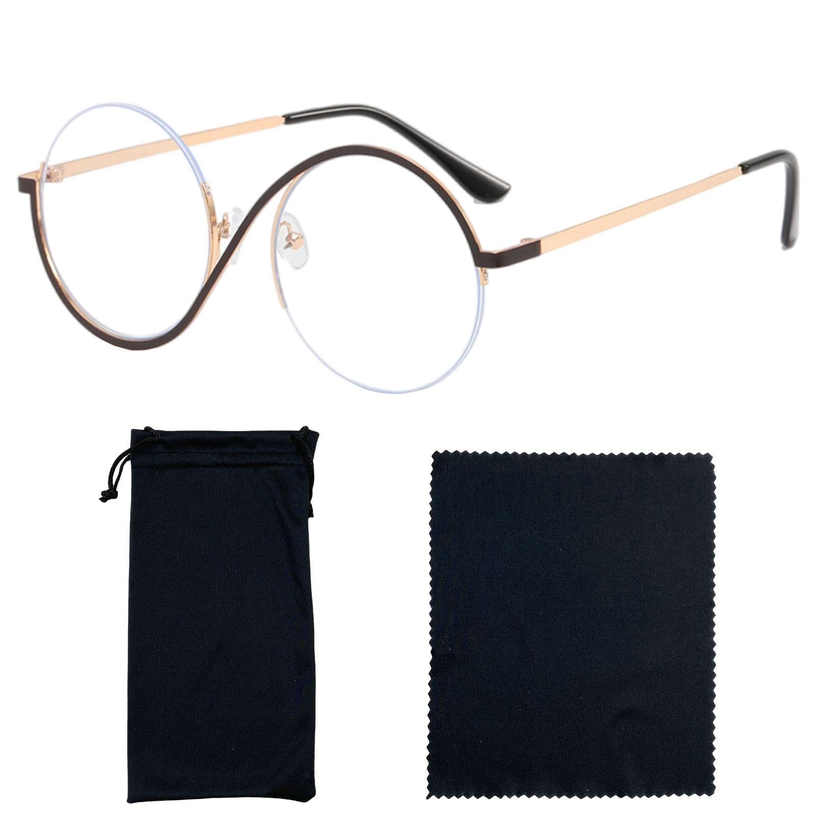 CYNOSURETECH 1 Piece Of Asymmetric Glasses, With 1 Piece Of Glasses Bag And 1 Piece Of Glasses Cloth, Round Frame Glasses, Creative Personality Glasses, Clothing Accessories