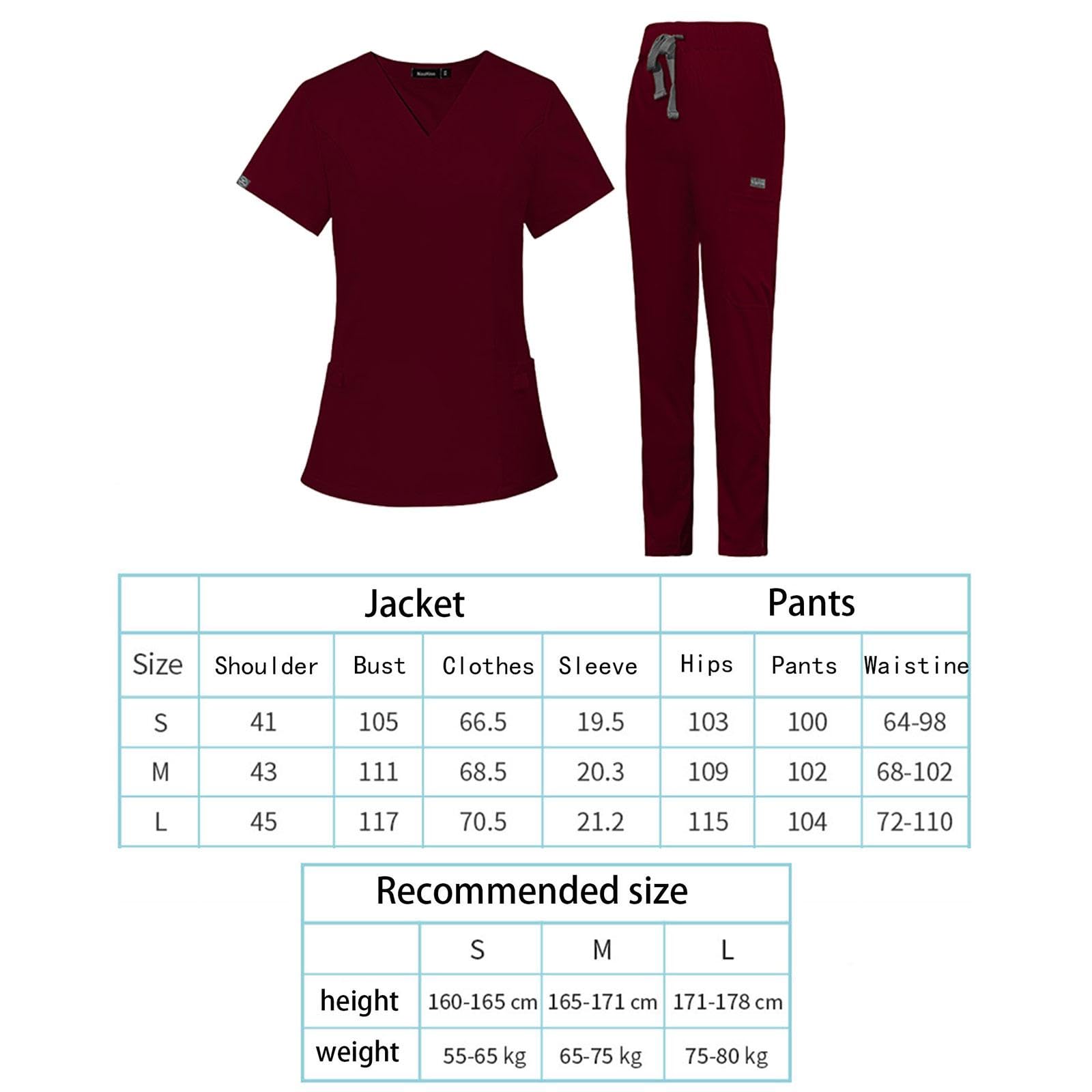 TISHITA Nurse Uniform Frauen Scrub Set Pflegeanzug Arbeitskleidung V Ausschnitt Pullover Jogginghose Massieren Arbeitsuniform Polyester Praktisch mit Taschen