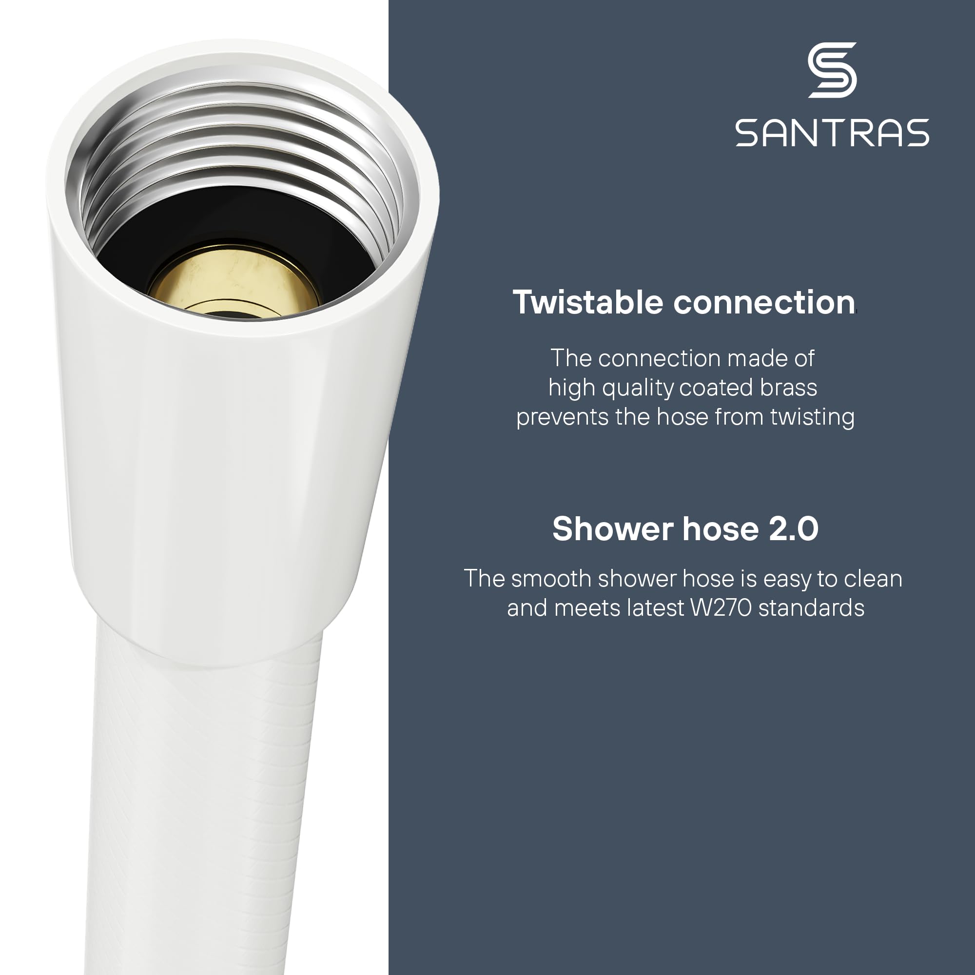 SANTRAS® Shower Hose 1.50m White (RAL 9003) PVC - Anti-Twist & Anti-Kink Shower Pipe, 1.50 m - Image 2