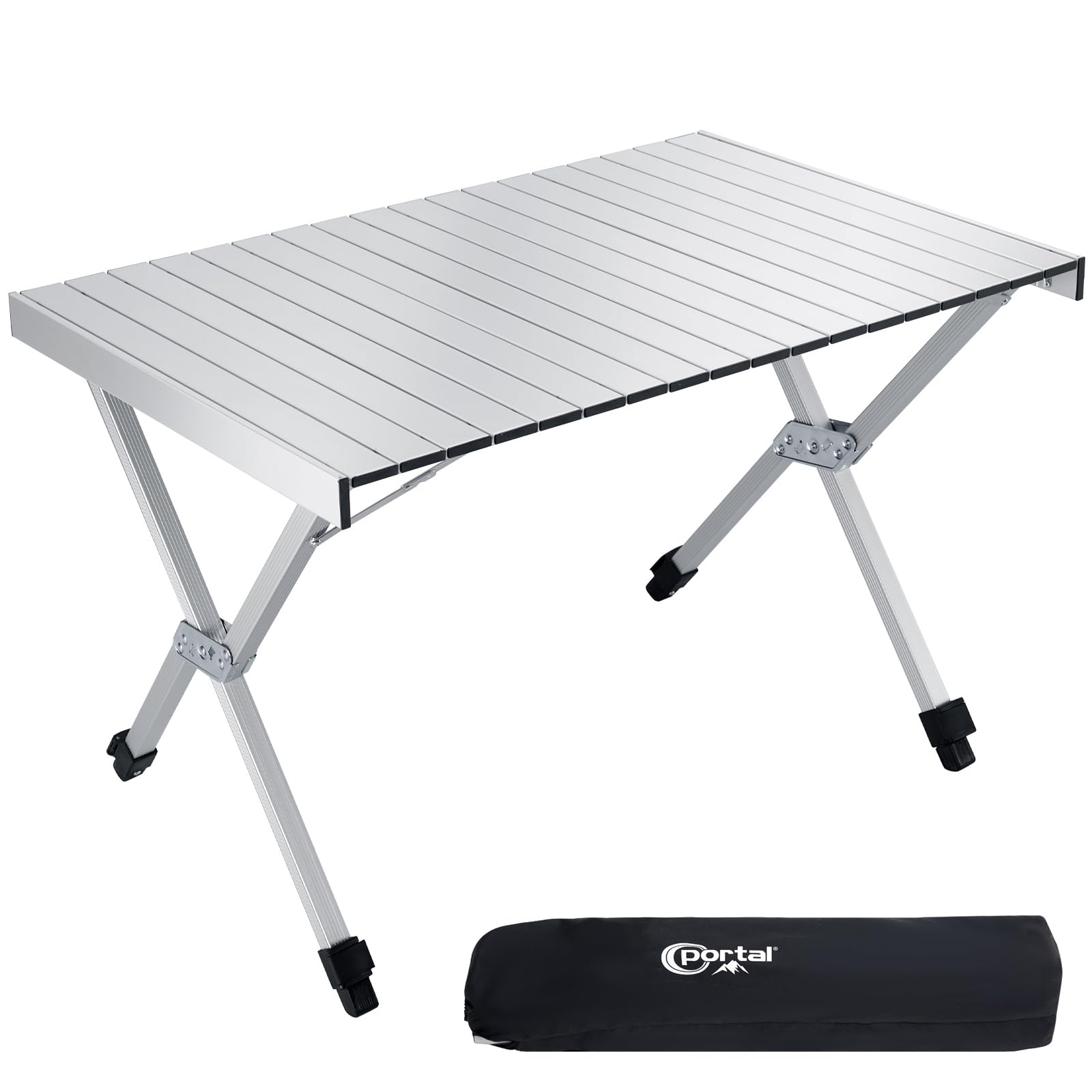 PORTAL Campingtisch faltbar Höhenverstellbar mit Netztasche Klapptisch Aluminium 108 x 71cm rollbar Camping Tisch klappbar Falttisch leicht für Picknick Party Garten Wandern Reisen