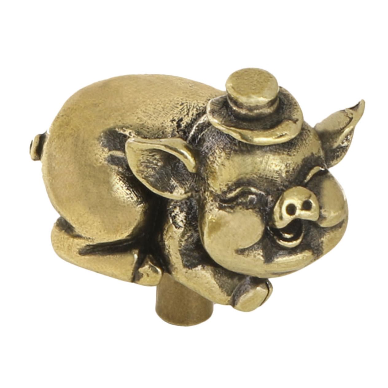 Unomor 1 Set Brass Cabinet Knobs Vintage Pig Design Handles for Kitchen Doors Wardrobe Furniture Dual Functionality as Hook Easy DIY Installation Auspicious Chinese Decor