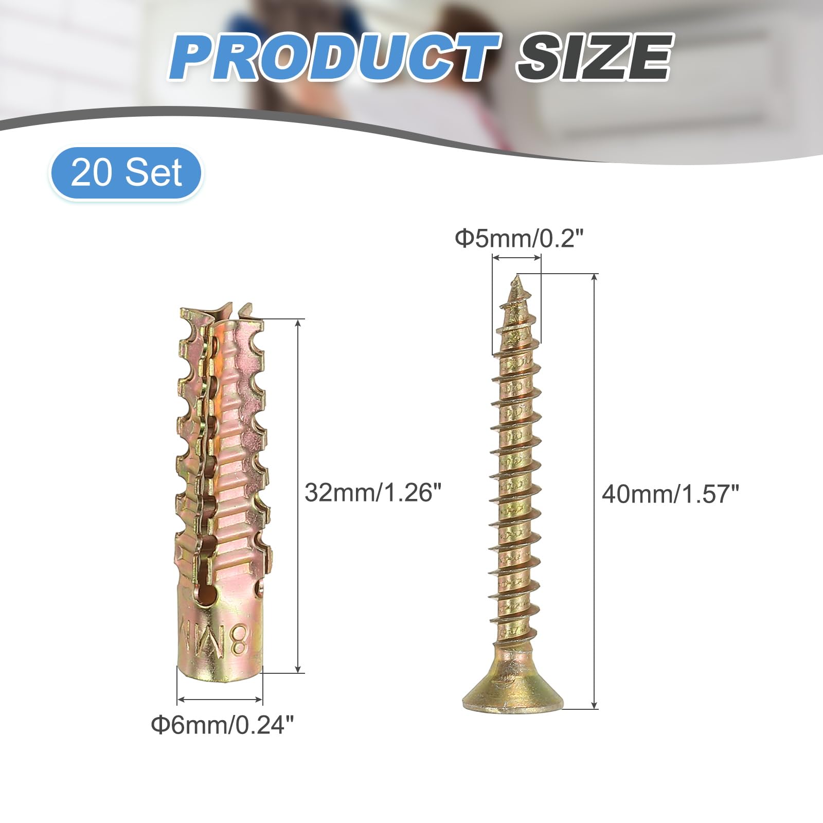 PATIKIL 20 Pcs Drywall Hollow Wall Anchors with Screws 0.2 x 1.57" - Image 2
