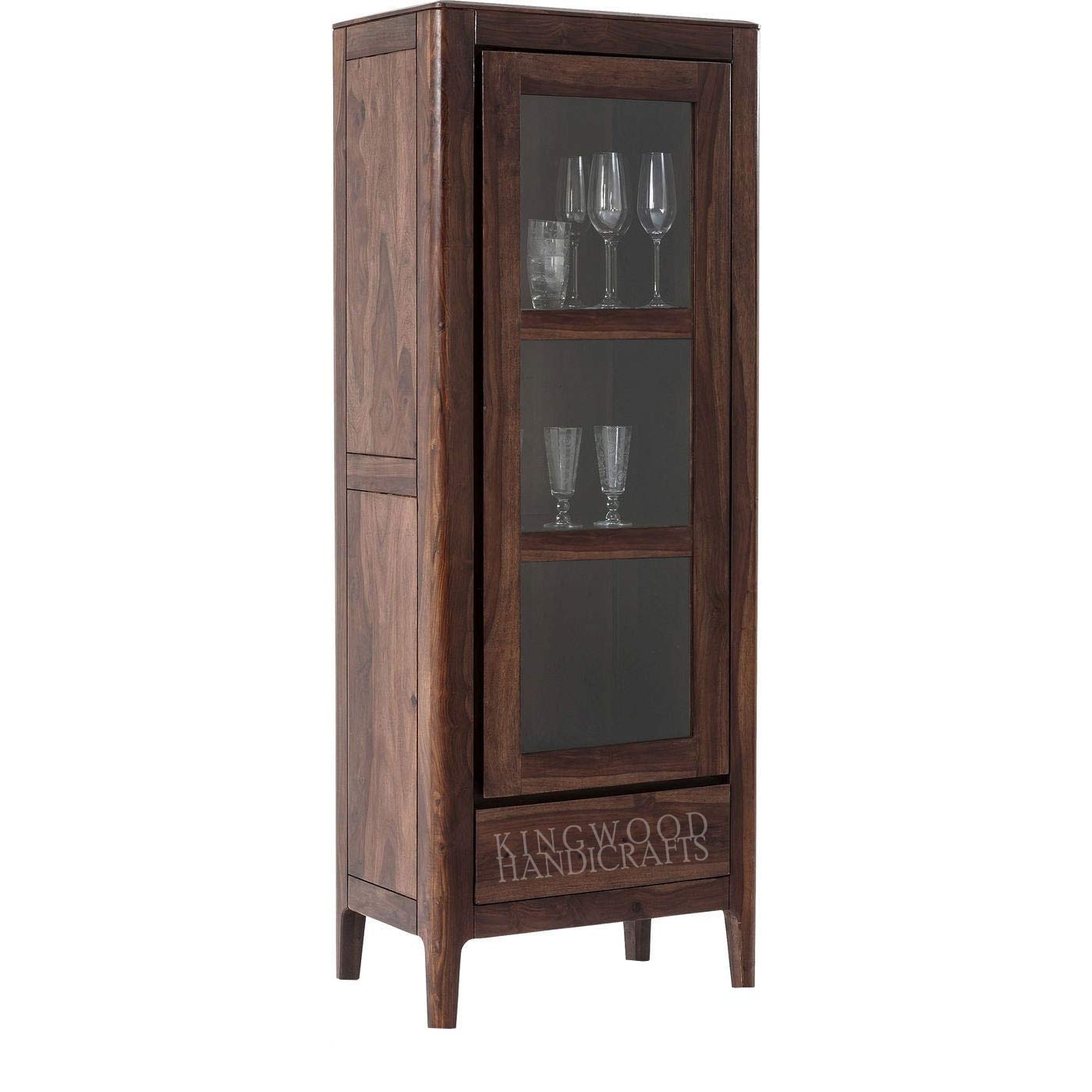 Kingwood Showcase Display Cabinet with Single Drawer & Door in Sheesham Wood - Size 22 x 16 x 58 Inches (Standard, Walnut (Dark Brown))-image-32
