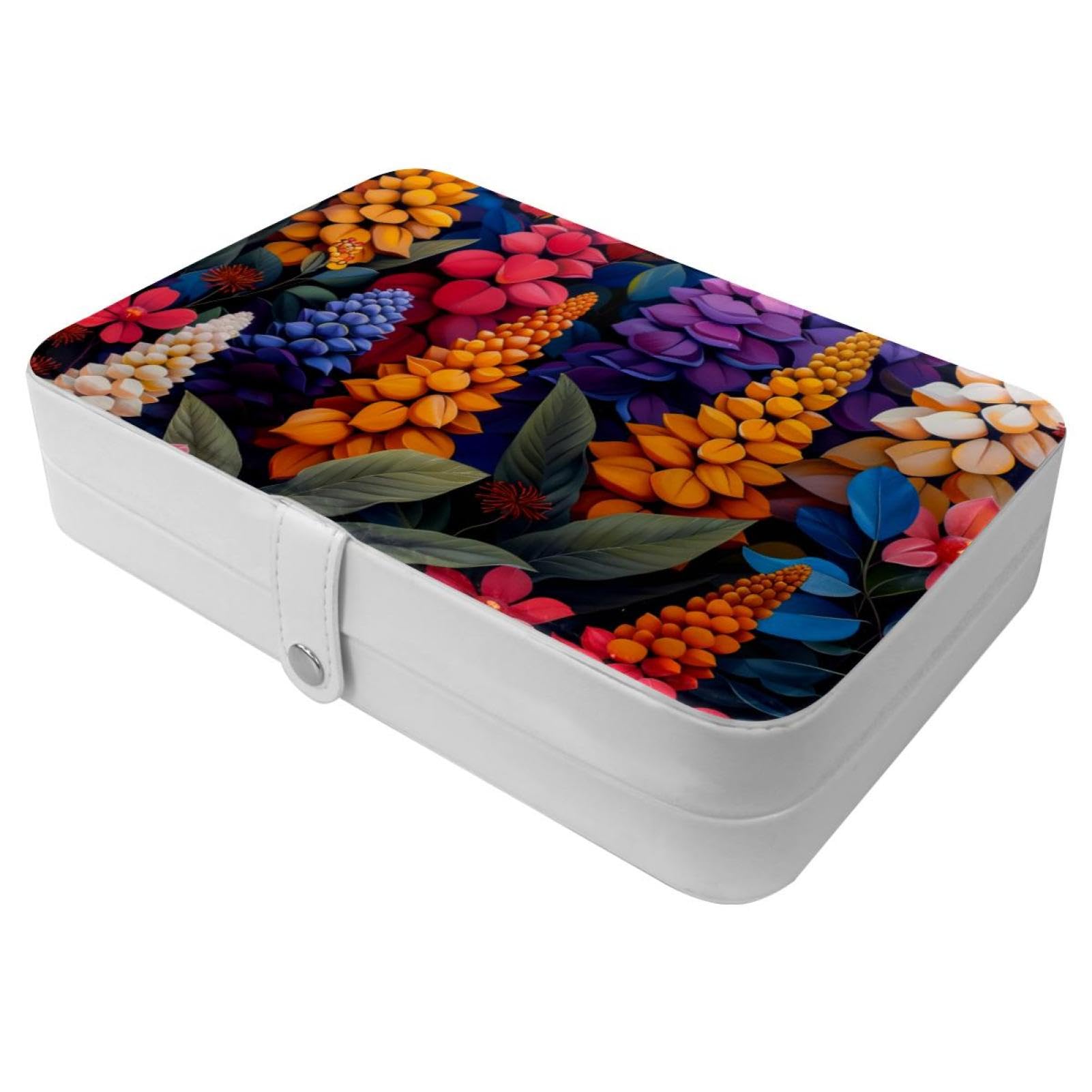 Boîte à bijoux de voyage portable en simili cuir avec miroir intégré pour bagues et colliers
