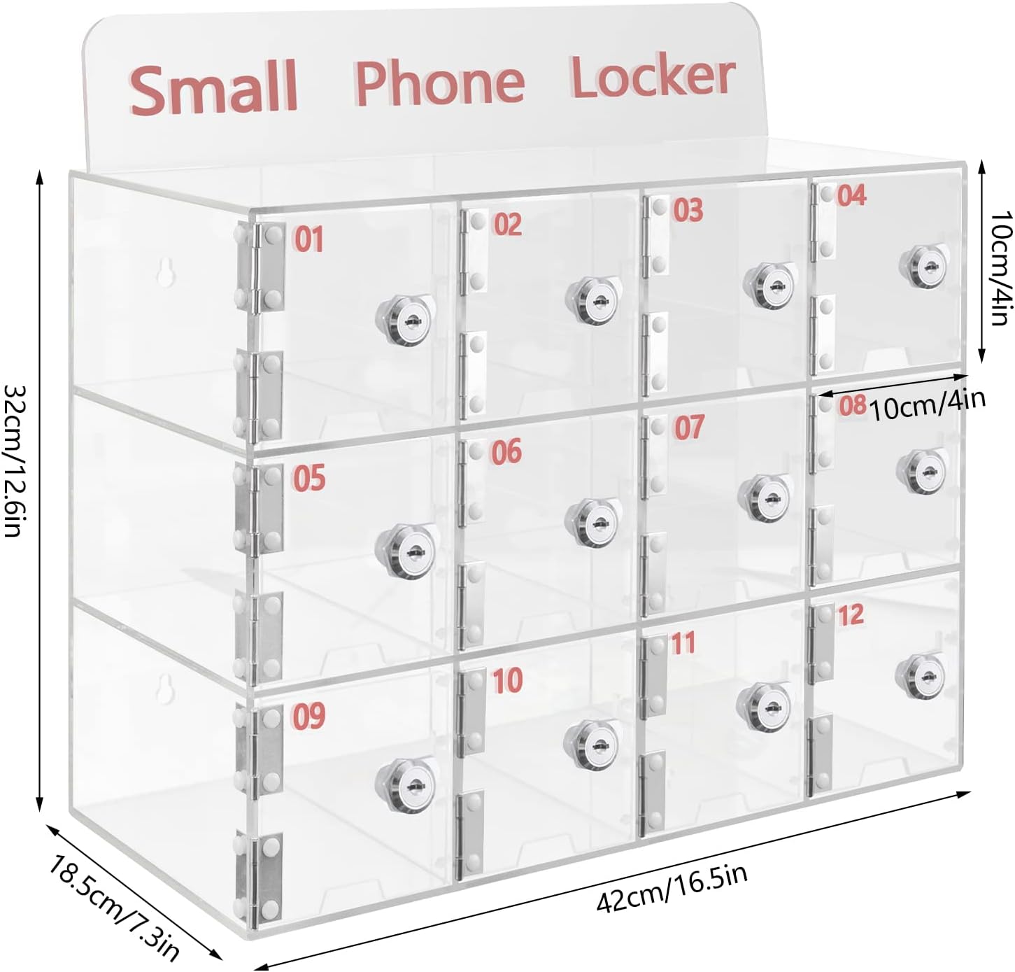 Wall-Mounted Cell Phone Locker - 12 Slot Clear Acrylic Storage Cabinet with Lock & Key for Office, Classroom, Conference - Secure & Organized Cell Phone Storage Solution