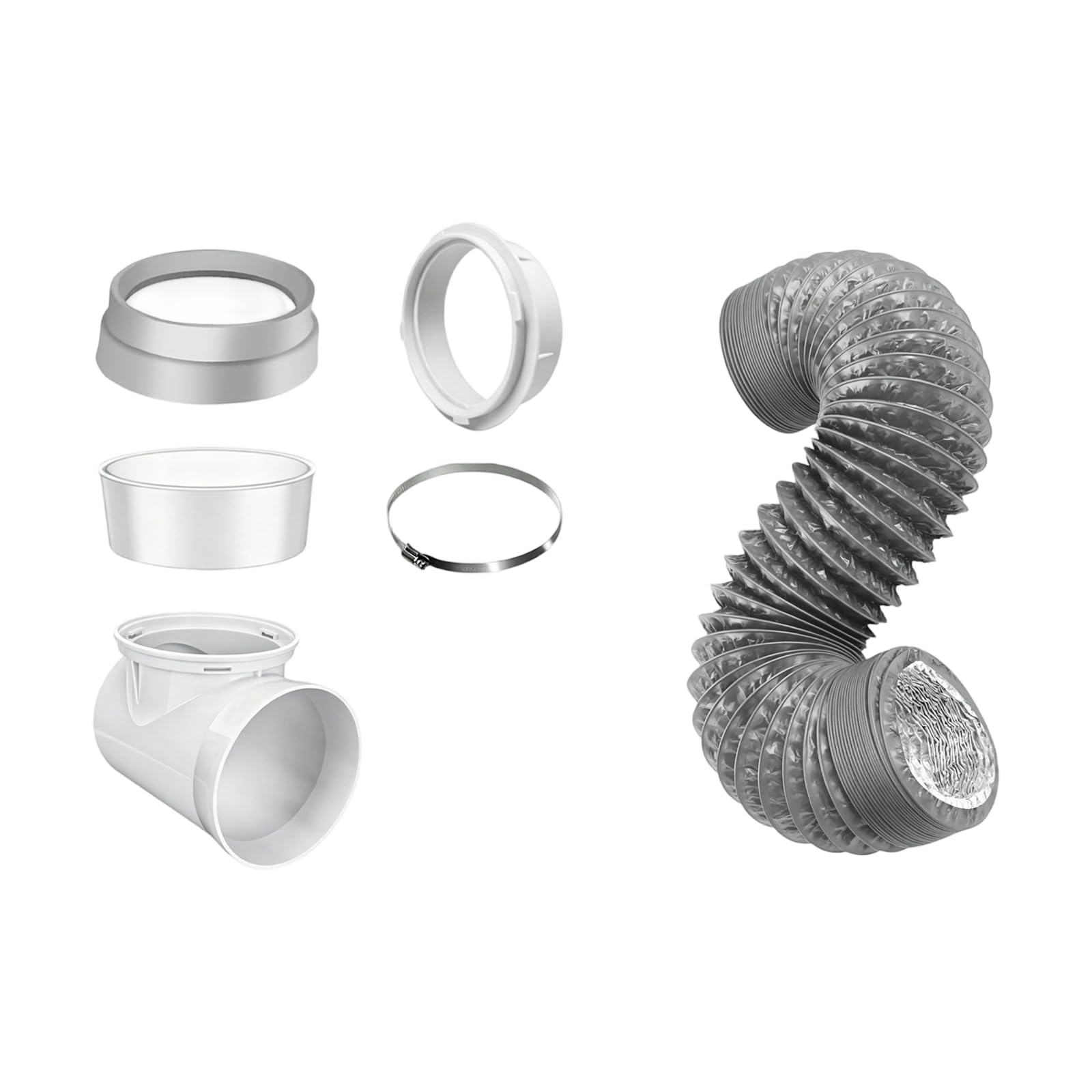 FROMCEO 3 Sets Dryer Exhaust Ventilation Package with Flexible Gasket and Customizable Clamp 2.5M Length Dryer Duct Set