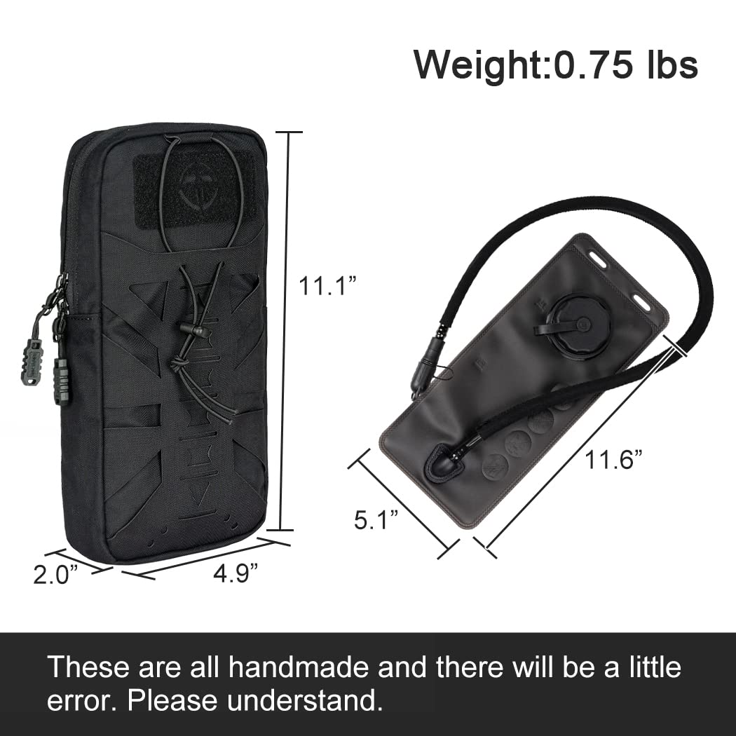 Tactical Trinkrucksack mit innerer Blase für 1L Wasserbeutel Laser Cut MOLLE Hydration Pouch für Wandern Radfahren Laufen und Klettern 500D Nylon(Black)