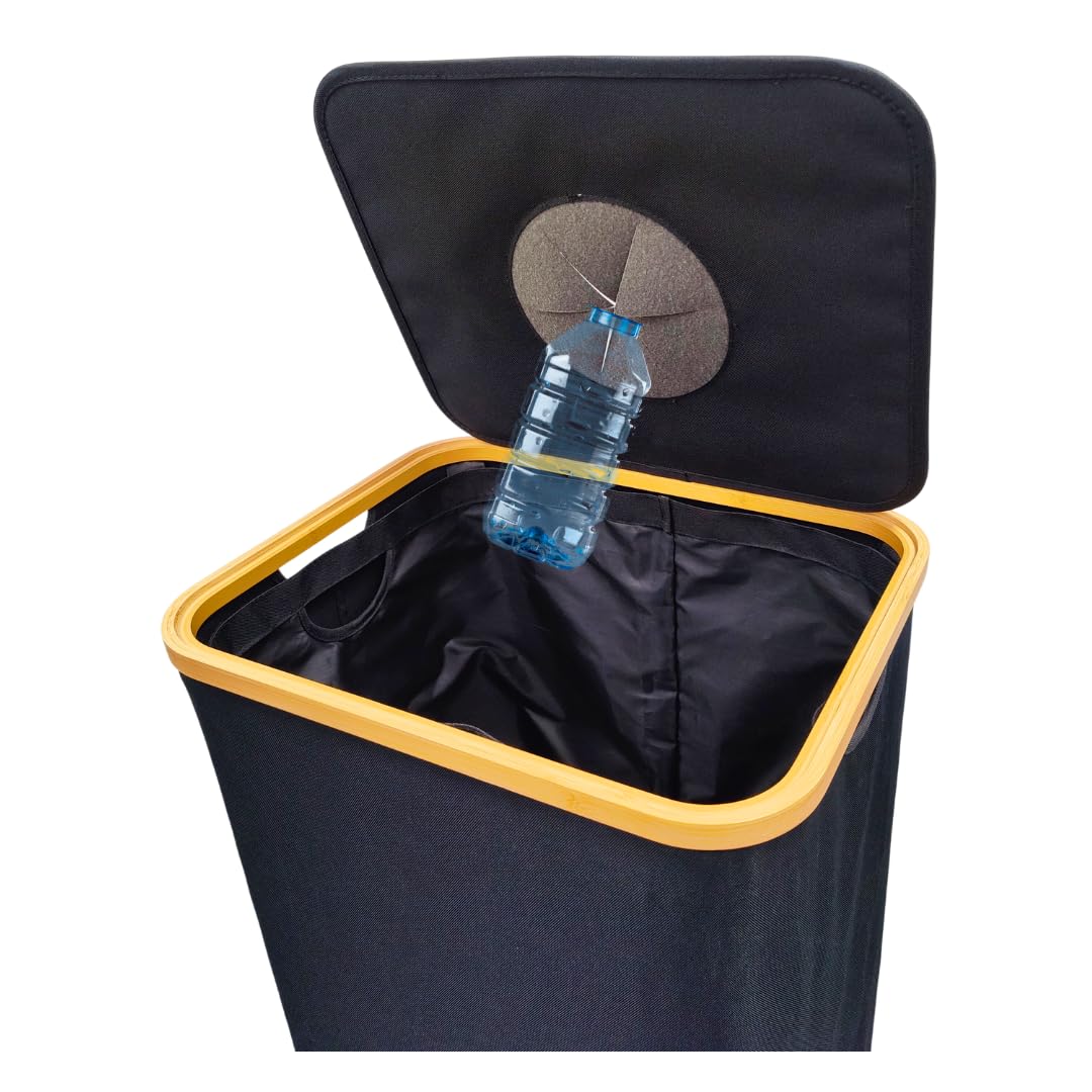 Pfandflaschen Sammelbehälter mit waschbarer Innentasche – Recycling-Behälter für PET-Flaschen und Dosen – Leicht aufzubauen, platzsparend – Perfekt für Mülltrennung in Küche oder Büro, XXL (Schwarz)