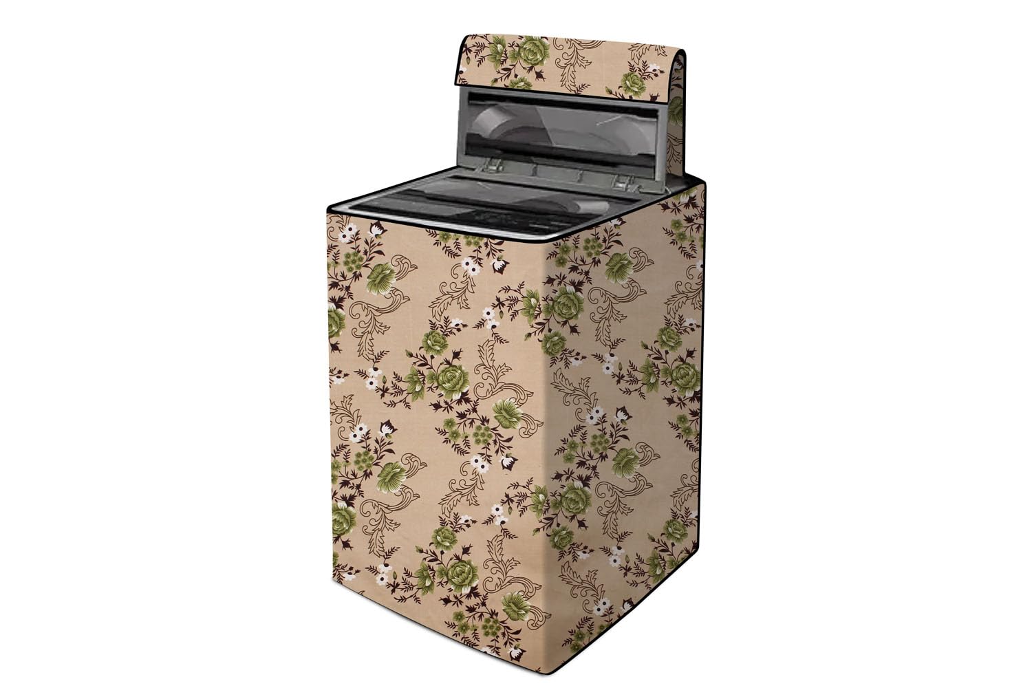 The Furnishing Tree Waterproof Polyester Washing Machine Cover Top Loading Compatible for IFB, 8 Kg, 8.5 Kg, 9 Kg 9.5 Kg, 10 Kg, 10.5 Kg, 11 Kg, 11.5 Kg, 12 Kg, CM-(63x66x99), Floral Pattern Beige