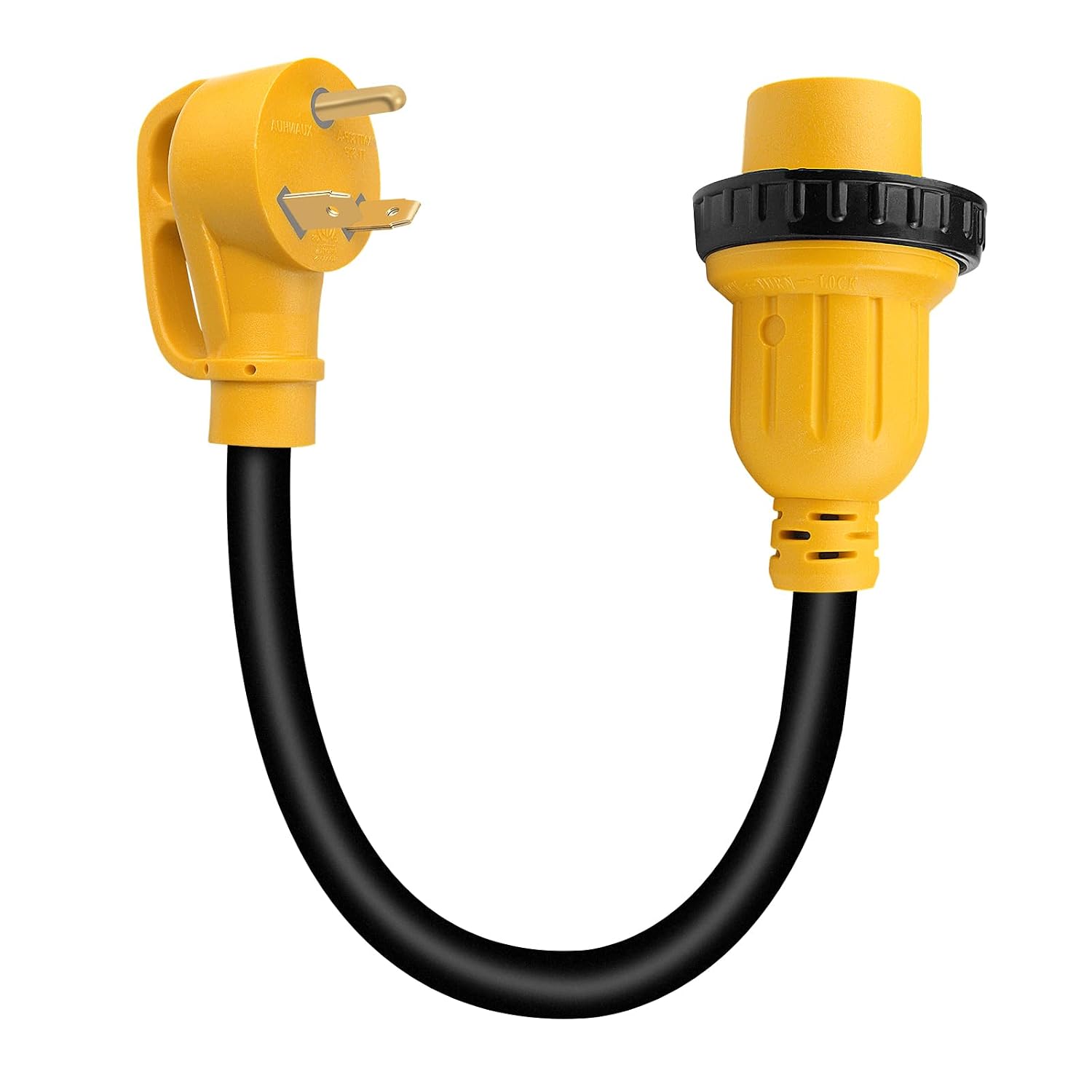 YSD RV Adapter Cord with Locking Connector, 30Amp to 30Amp & ETL Listed, NEMA TT-30P to L5-30R RV Adapter, 1.5 FT, 24Amp Circuit Breakers, 10/3 STW, 125 Volts 3750 Watts.