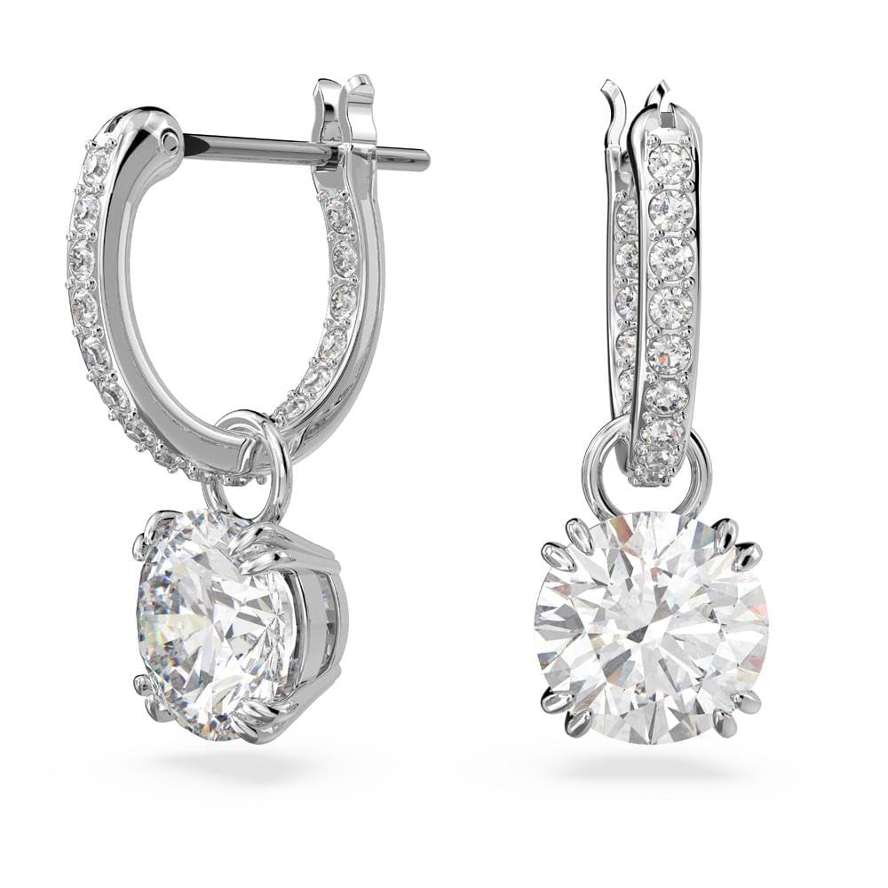 Swarovski White/Silver Stilla Drop Earrings With Round-Cut Crystal In Rhodium