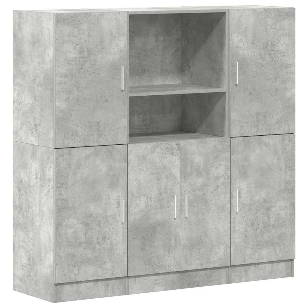 Set di 3 mobili da cucina in legno, 133 x 41,5 x 131,5 cm, scaffale da cucina con ripiani e ante, sistema moderno per cucina e ufficio, grigio cemento
