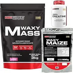 Kit Hipercalórico Waxy Mass 3kg Morango + Waxy Maize 800g Natural + Creatina 100g - Bodybuilders