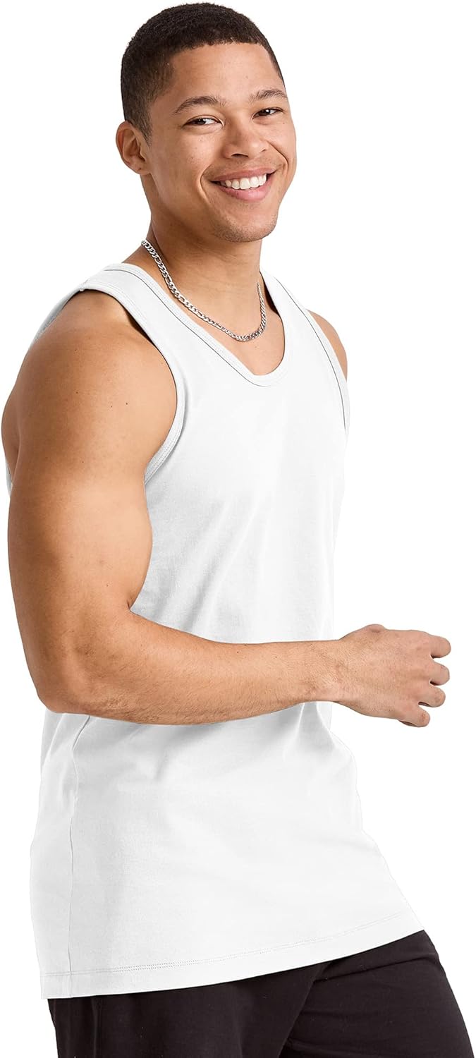 Hanes Mens Essentials Tank Top Pack, Midweight Cotton Tanks, Sleeveless Shirts, 3-Pack - Image 5
