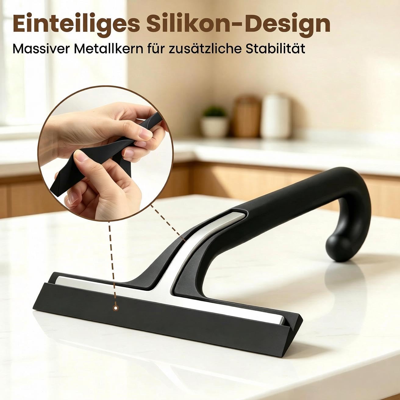 Duschabzieher Silikon mit Haken, Streifenfreies Abziehen ohne Quietschen | 25cm Abzieher Dusche Schwarz für Duschabtrennungen, Wände, Spiegel, Fenster und Autoscheiben, Rutschfester Griff